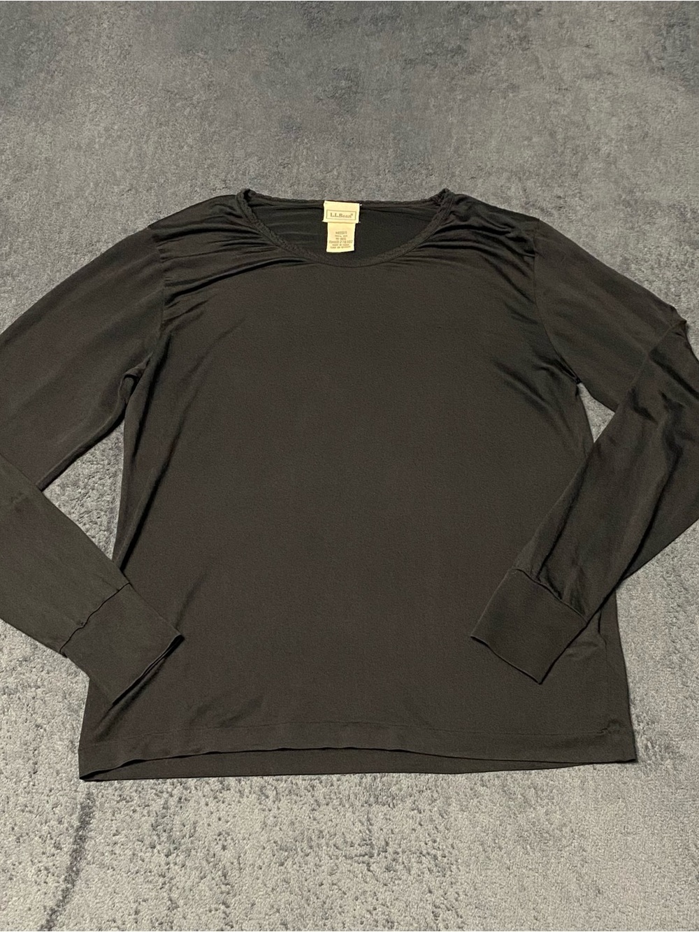 LL Bean Silk Base Layer Top Womens M Black Pointelle Sheer Long Sleeve Outdoors